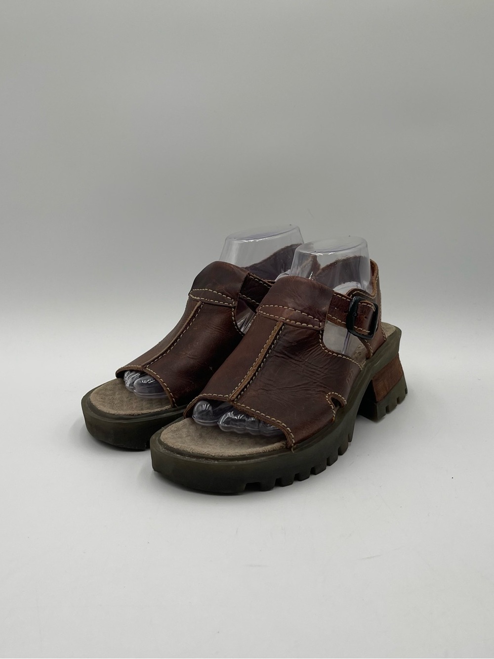 VTG Mia Brown Leather 90s Y2K Chunky Platform Sandals Shoes Sz 8